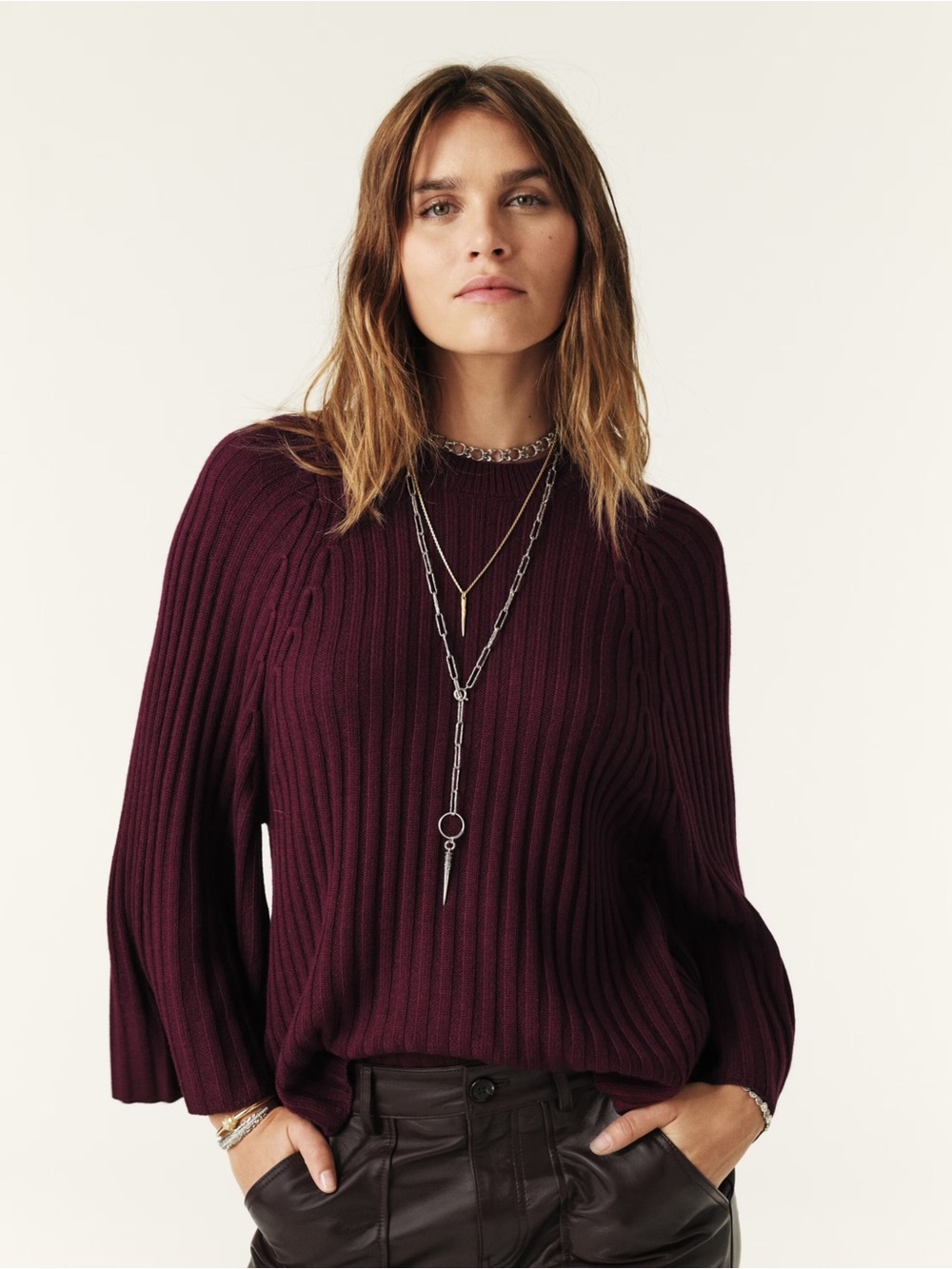 NEW ba&sh Jobert Jumper Sweater Plum